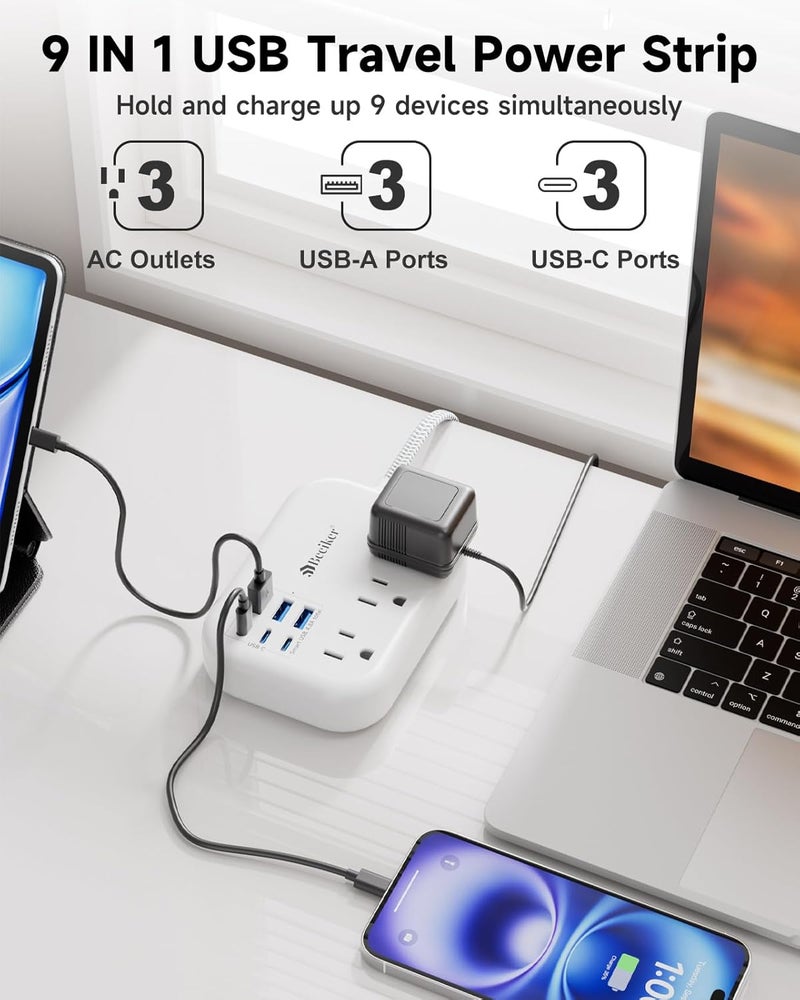 Beeiker 6 USB(3 USB C) Power Strip- Travel Power Strip with 6 USB Desktop Charging Station 24W/4.8A and 3 Outlets, 5Ft Flat Plug Braided Extension Cord, Non Surge Protector for Cruise Ship Travel Office Dorm - Image 3